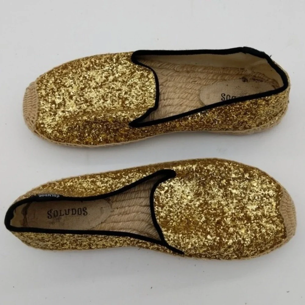 Soludos Women Glam Nautical Glitter Espadrille Loafers 9 Gold Sparkle Slip On